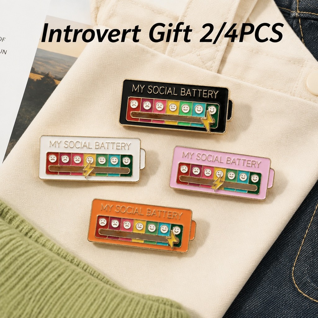 2/4PCS My Social Battery Pin ของขวัญแนะนําตลก Mood Badge สําหรับเสื้อผ้าและกระเป๋า