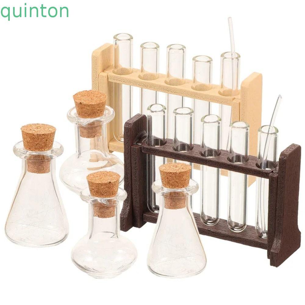 QUINNTON Dollhouse Mini Glass Test Tube Set, 1:12 Dollhouse With Wooden Rack Simulation Glass Test T