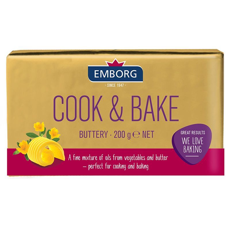 เอ็มบอร์กคุกแอนด์เบคบัตเตอร์รี 200กรัม Emborg Cook and Bake Buttery 200g. [หมายเลขบาร์โค้ด 5704025027640 ]