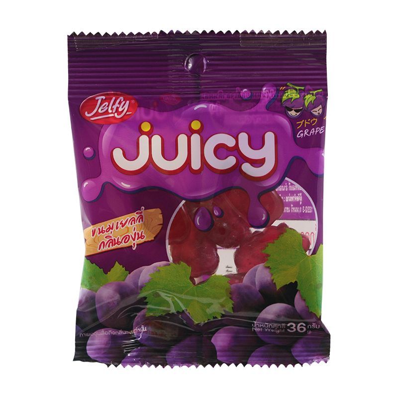 เจลฟี่ขนมเยลลี่กลิ่นองุ่น 30กรัม Jelfy Juicy Grape Jelly 30g. [หมายเลขบาร์โค้ด 8850939929567]