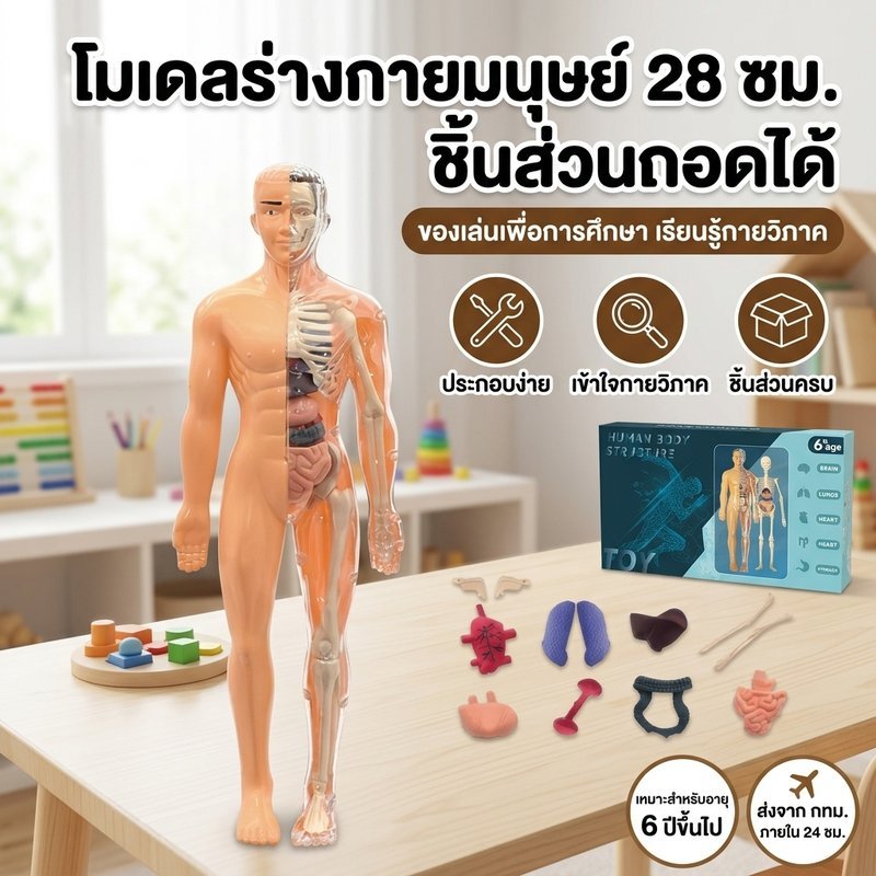 โมเดลกายวิภาค ร่างกายมนุษย์ ของเล่นเสริมการเรียน ชิ้นส่วนถอดประกอบได้ รายละเอียดสมจริง
