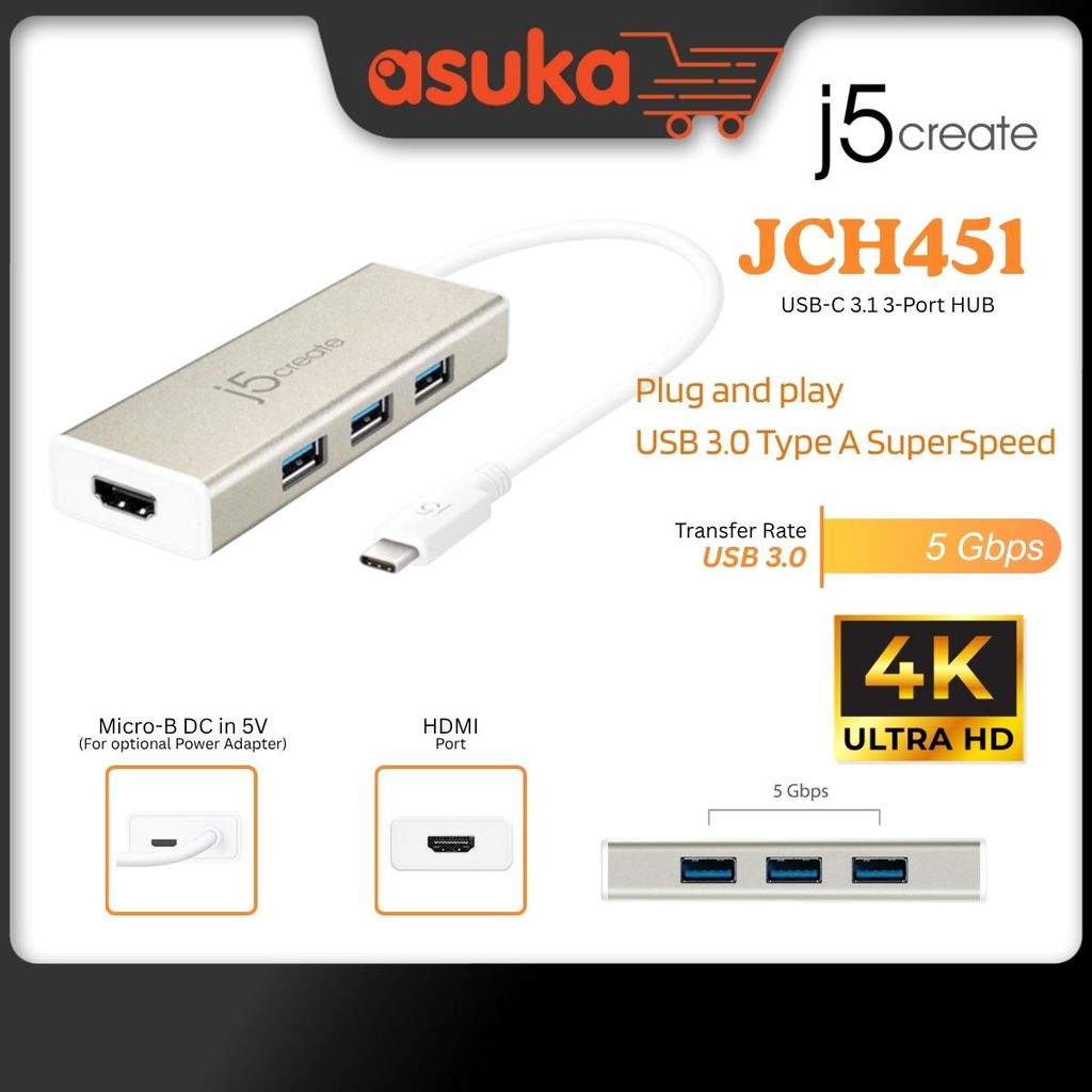 J5Create JCH451 USB 3.1 Type-C 3-Port Hub