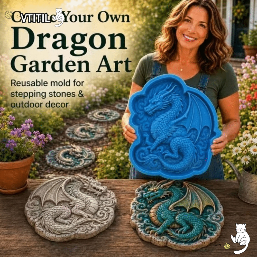 VTITIL Stepping Stone Mold, Cement Casting Silicone Garden Path Cement Mould, DIY Dragon Shape Reusa