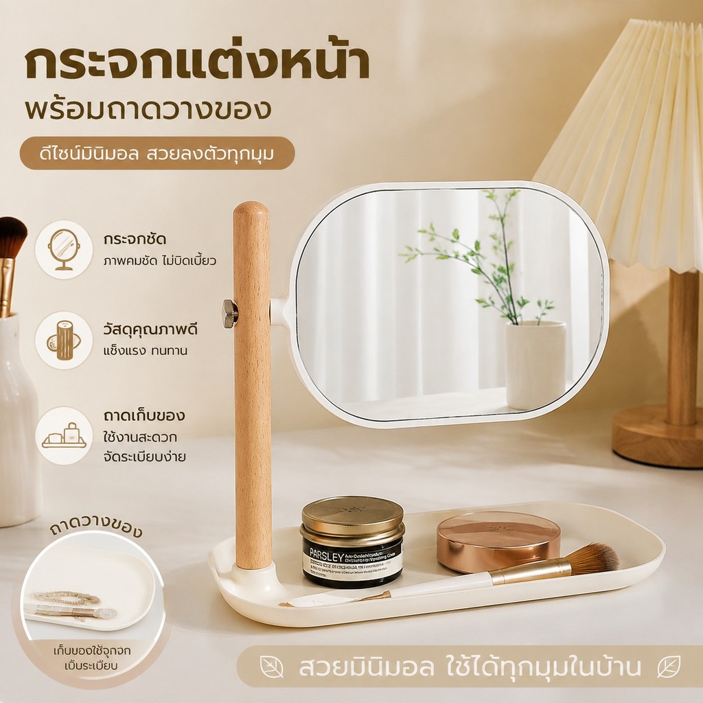กระจกตั้งโต๊ะพร้อมถาดสองด้านขยาย Dressing ins แต่งหน้าหอพักห้องนอนนักเรียนสํานักงาน CSIO