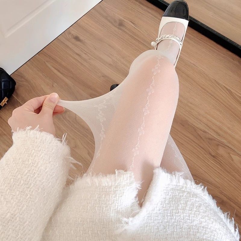 JK白色丝袜春季薄款甜美Lolita奶白色连裤* 袜蕾丝提花防勾丝黑丝女Sweet Lolita Lolita Pantyhose Lolita Socks French Palace Style