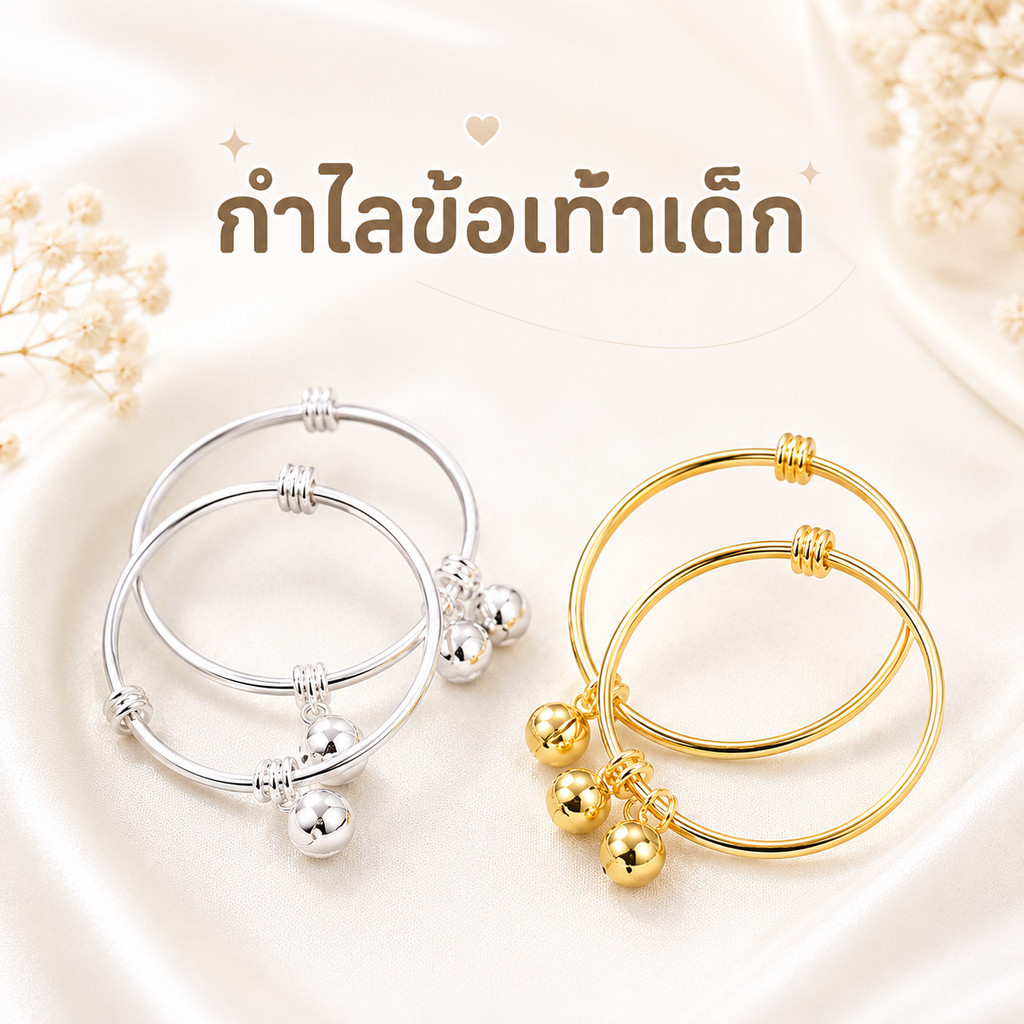 กำไลข้อเท้าเด็ก กำไลเงิน/กำไลทอง มีกระดิ่งคู่ 👶🏻สินค้าพร้อมส่ง👶🏻