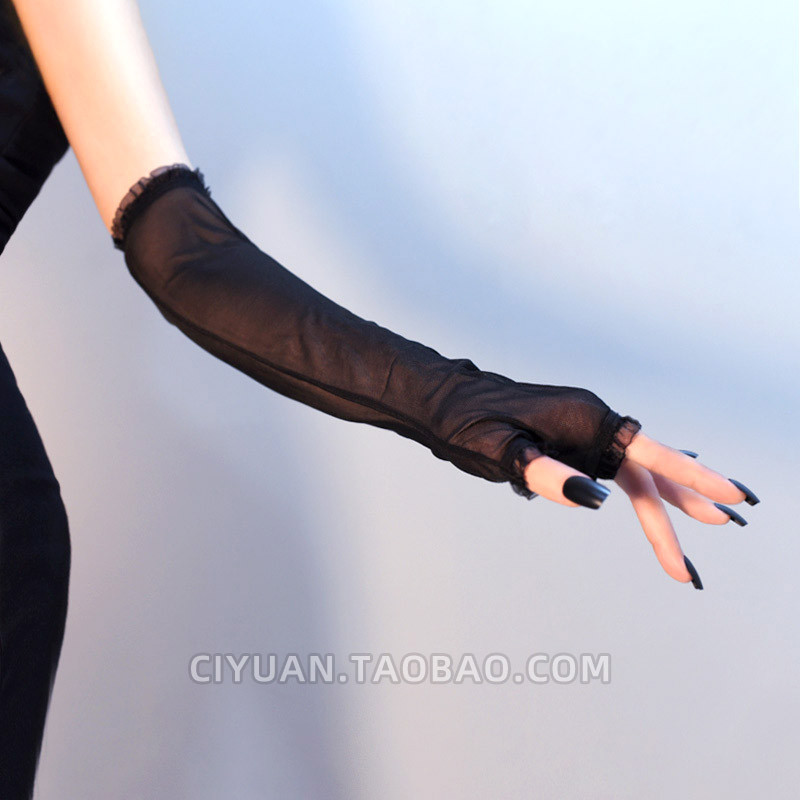 Lolita Lolita Punk Gothic Lace Gauze ถุงมือสีดําแขนแขนสาวร้อนครีมกันแดดแขน y2k แขน