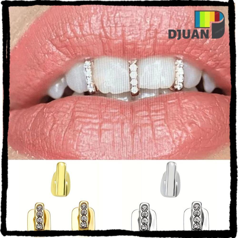 DUOJUAN 3 ชิ้น Grillz, Rhinestone Hollow Hip Hop ฟัน Grillz, เงาเพทายฟันเครื่องประดับผู้หญิงผู้ชาย