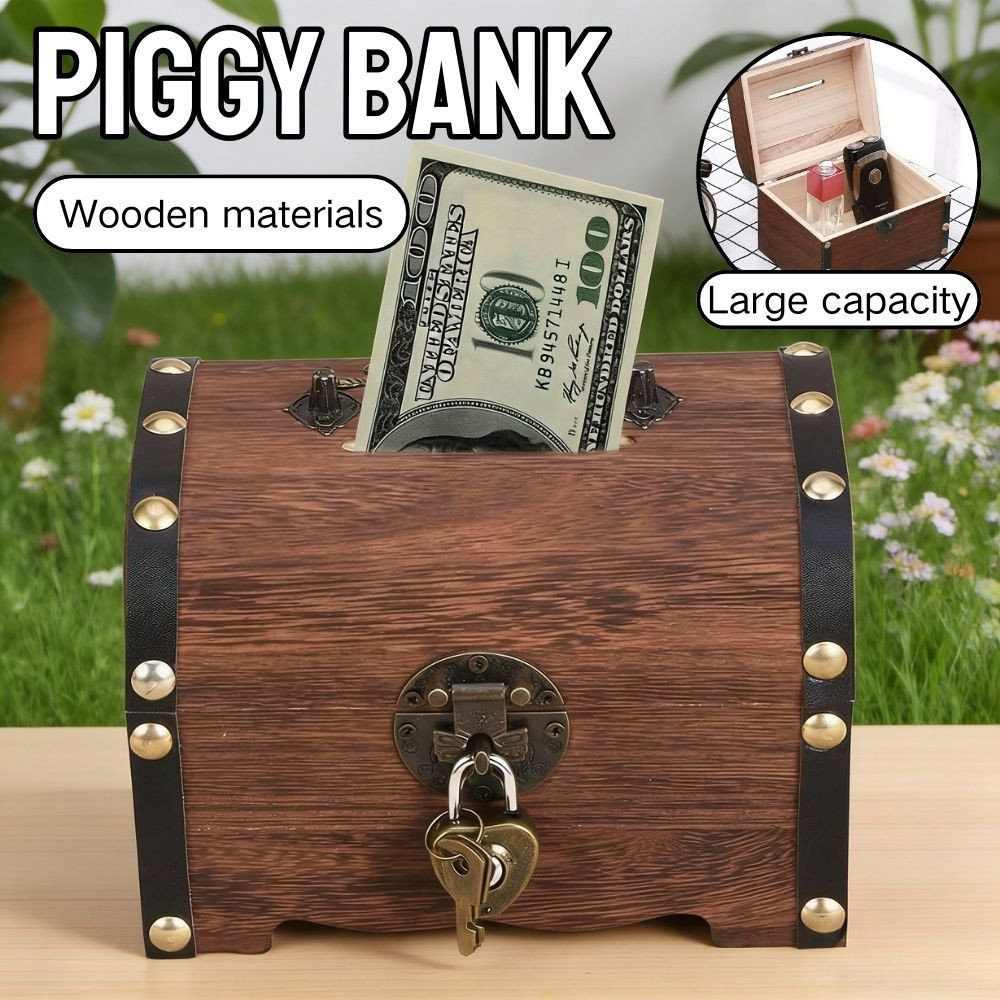 Bank Box Save Money Coin Kids Money Box Piggy Retro พร้อมกล่องล็อค