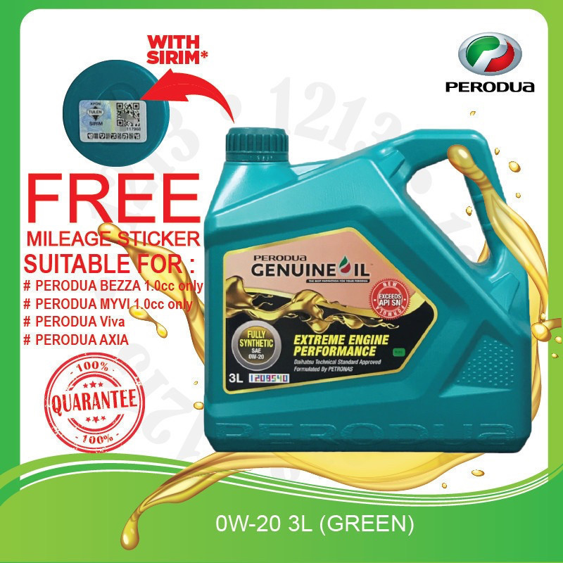 PERODUA FULLY 0W20 3L BEZZA 1.0 AXIA MYVI 1.0 ATIVA VIVA KELISA KENARI ENGINE OIL SYNTHETIC 0W-20 0W