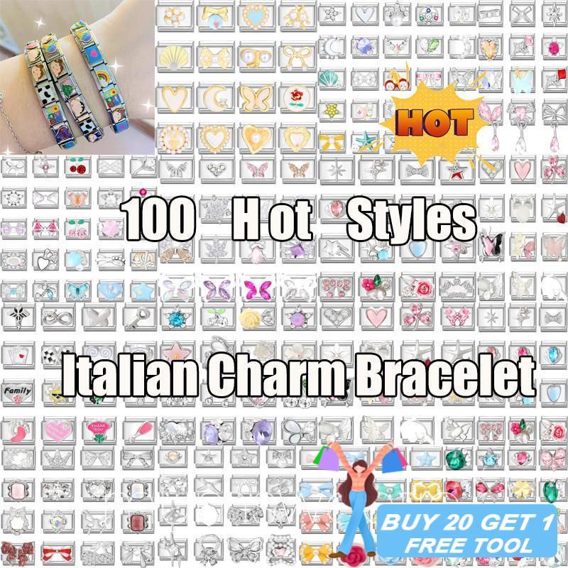 สร้อยข้อมือสแตนเลส ลายเงาดาว Zircon และ Cherry Charm อิตาเลียน ขนาด 9 มม. เหมาะสำหรับเป็นของขวัญและเครื่องประดับ