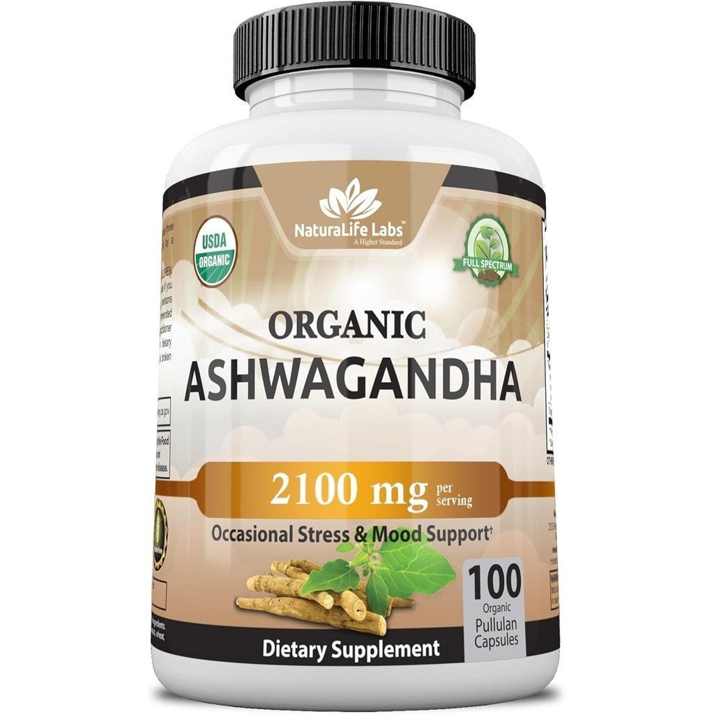Organic Ashwagandha 2,100 mg - 100 Veggie Capsules ผง Ashwagandha ออร์แกนิกบริสุทธิ์และสารสกัดจากราก