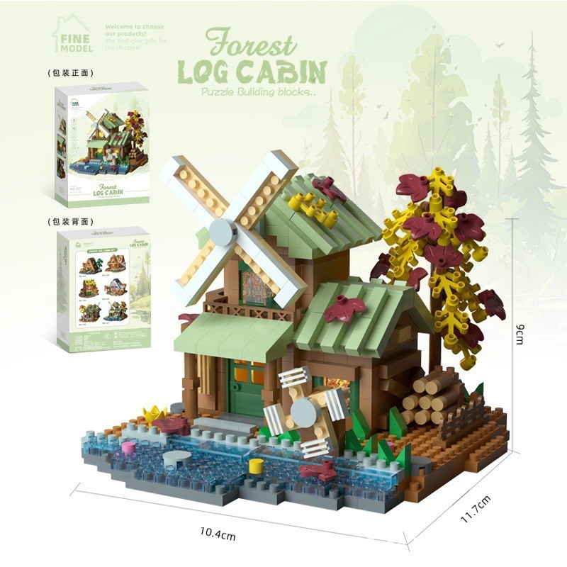 พร้อมสต็อก Gao Forest Wooden House Construction House Street View Building Blocks DIY Handmade Windm