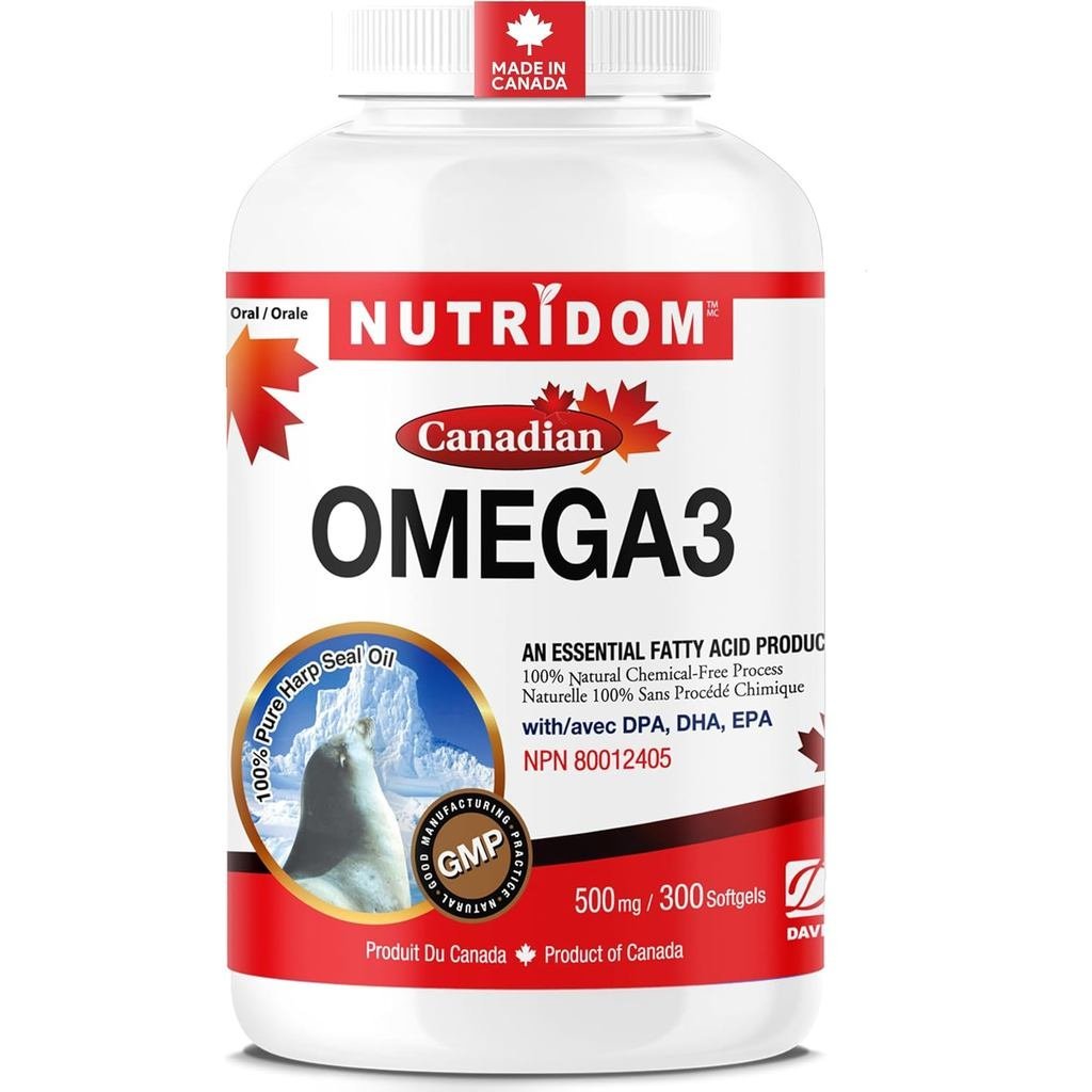 Nutridom Canadian Harp Seal Oil Omega-3 1000mg, 300 Softgels, Essential Fatty Acid อาหารเสริม DPA DH