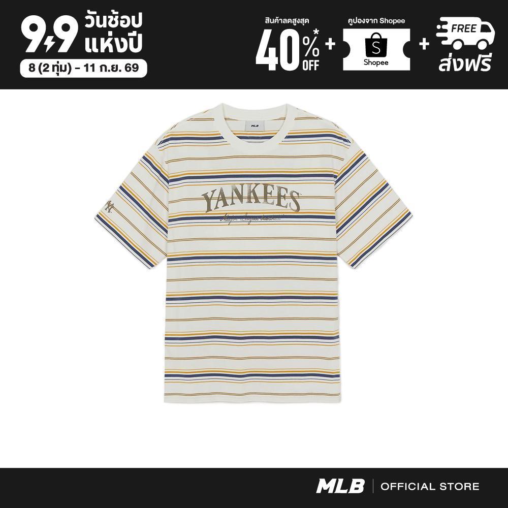 MLB เสื้อยืด ยูนิเซ็กซ์ Sportive Stripe T-Shirts รุ่น 3ATSV0463 50IVS สีขาวงาช้าง