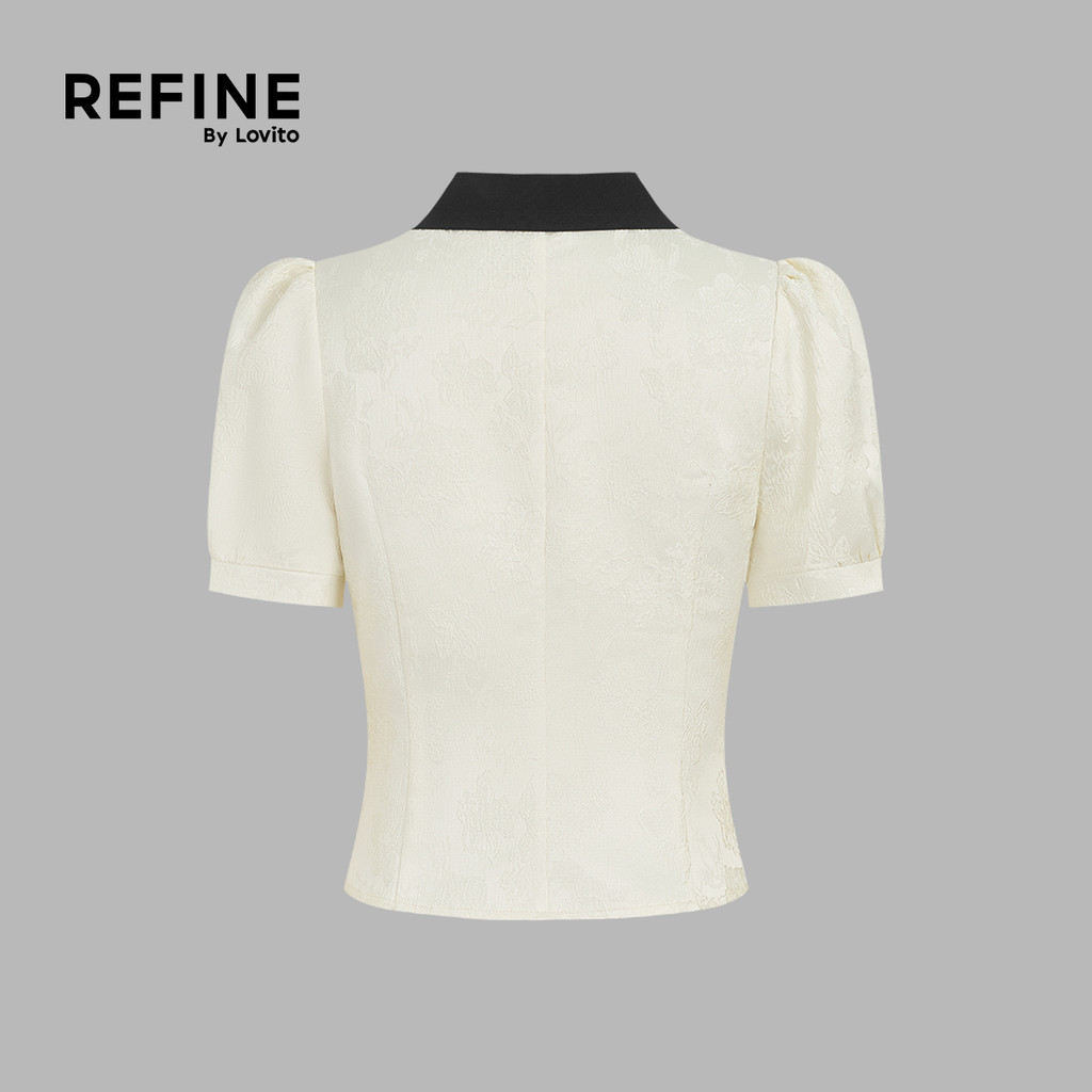 (Refine by Lovito) สง่างาม เสื้อเบลาส์ผู้หญิง ลายแจ็คคาร์ด คัลเลอร์บล็อก น่ารัก มีกระดุม สีขาวงาช้าง สําหรับฤดูใบไม้ผลิ/ฤดูร้อน เกาหลี อินเทรนด์ ทำงาน LR35A112 — صورة 7