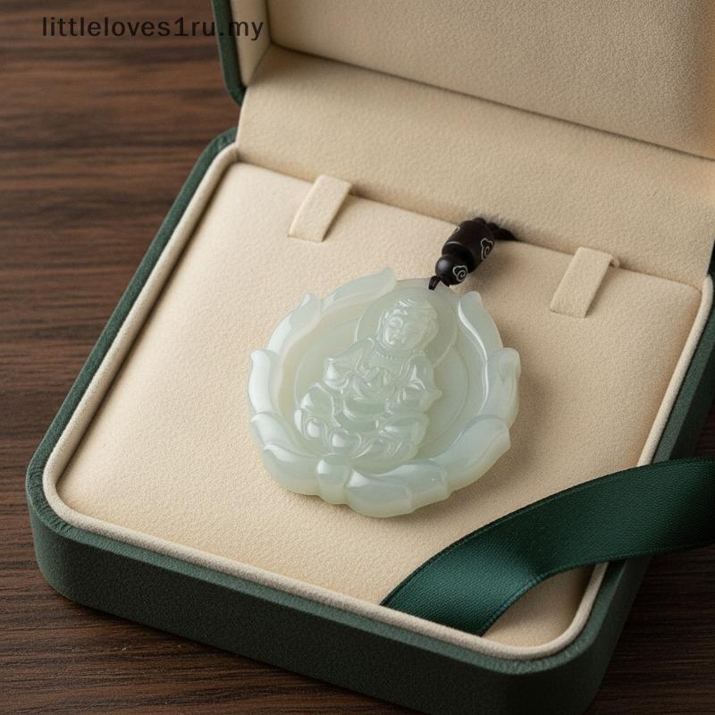 Littlelovesru Guanyin จี้เลียนแบบหยก Lotus แกะสลัก Talisman Nelace สําหรับผู้หญิงผู้ชายทุกวันสวมใส่ 
