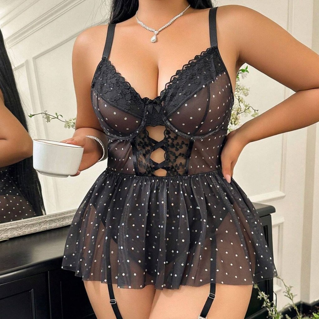 Xibei PLUS ขนาด Nightdress เซ็กซี่ภาษาฝรั่งเศสคําบางสไตล์ Breathable Jumpsuit ผู้หญิงฤดูร้อนลูกไม้ตา