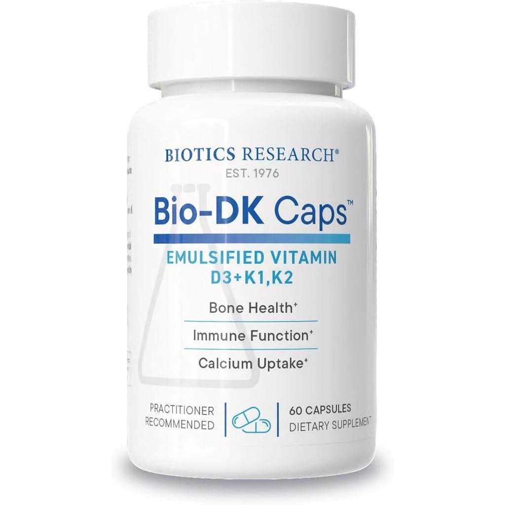 BIOTICS RESEARCH BioDK Caps™–Emulsified D และ K D3 125 mcg & K (k1k2) 550 mcg MK7– D3 K2 K1 Stronger