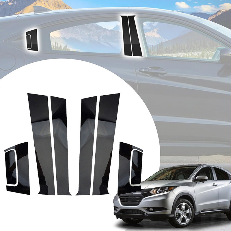 POSSBAY เสาสีดําโพสต์ฝาครอบ Trim Fit สําหรับ Honda HRV 2016-2022 หน้าต่าง BC คอลัมน์สติกเกอร์รถตกแต่
