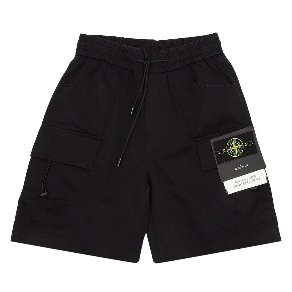 UYXM Stone Island กางเกงขาสั้นโลโก้โดยรวมหลายกระเป๋ากางเกงห้าจุดคู่หลวม