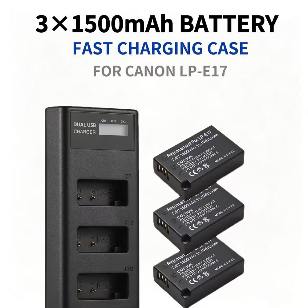 LP-E17 แบตเตอรี่ 1500mAh ชุดแบตเตอรี่ 3 แพ็คพร้อม Triple Slot Fast Charging Case สําหรับ Canon EOS R
