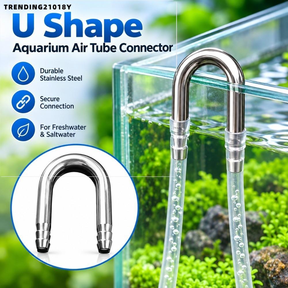 TRENDING21018Y Air Tube Connector, U รูปร่างกันสนิม Aquarium Airline Connector, สแตนเลส 4-5 มม.หลอด 