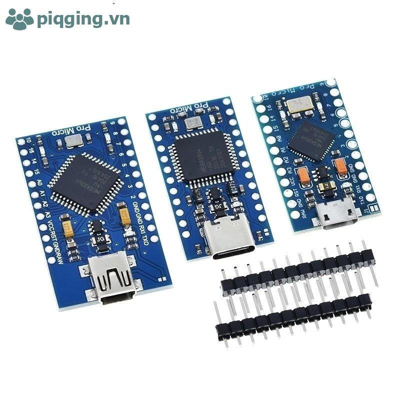 Piqging Pro Micro ATmega32U4 5V 16MHz Module + Headers 2 Pin, Mini USB VN