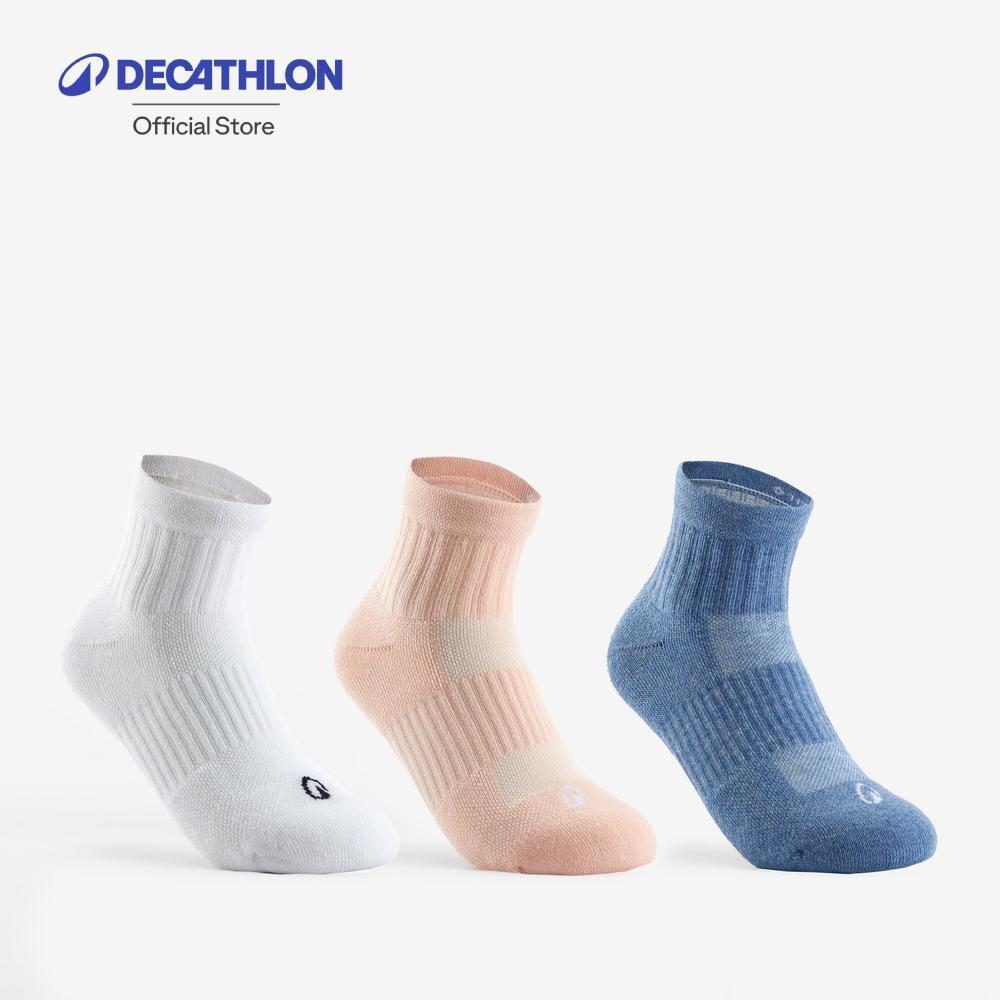 Decathlon Kids' Mid-High Sports Socks Tri-Pack ถุงเท้ากีฬาหุ้มข้อสำหรับเด็ก รุ่น Rs 500 แพ็ค 3 คู่ - Pink/White/Blue