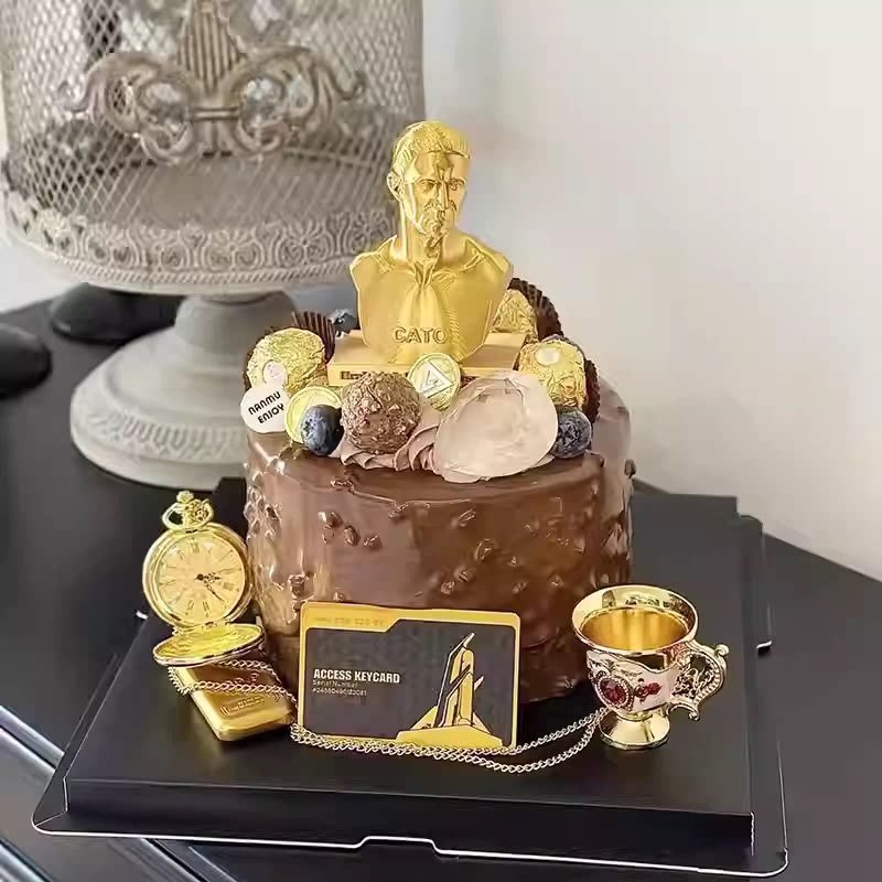 Influencer Delta Mobile เค้กตกแต่งสินค้า Hand-Made Gold เหรียญทองบาร์นาฬิกาพกการ์ดห้องเด็กวันเกิดตกแ