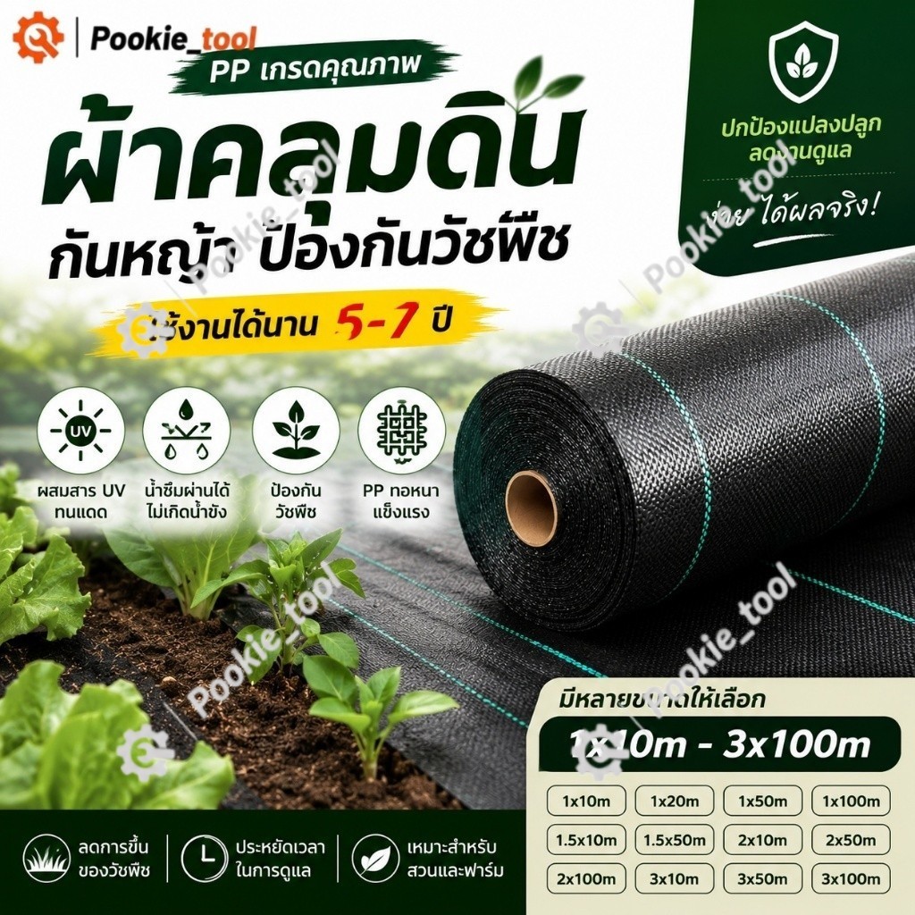 💥พร้อมส่ง💥ผ้าคลุมดินกันวัชพืช 10–50 ม. ผ้าคลุมหญ้า พลาสติกคลุมดิน หนา ทนแดด ตัดได้ ใช้ซ้ำได้ สำหรับงานสวน