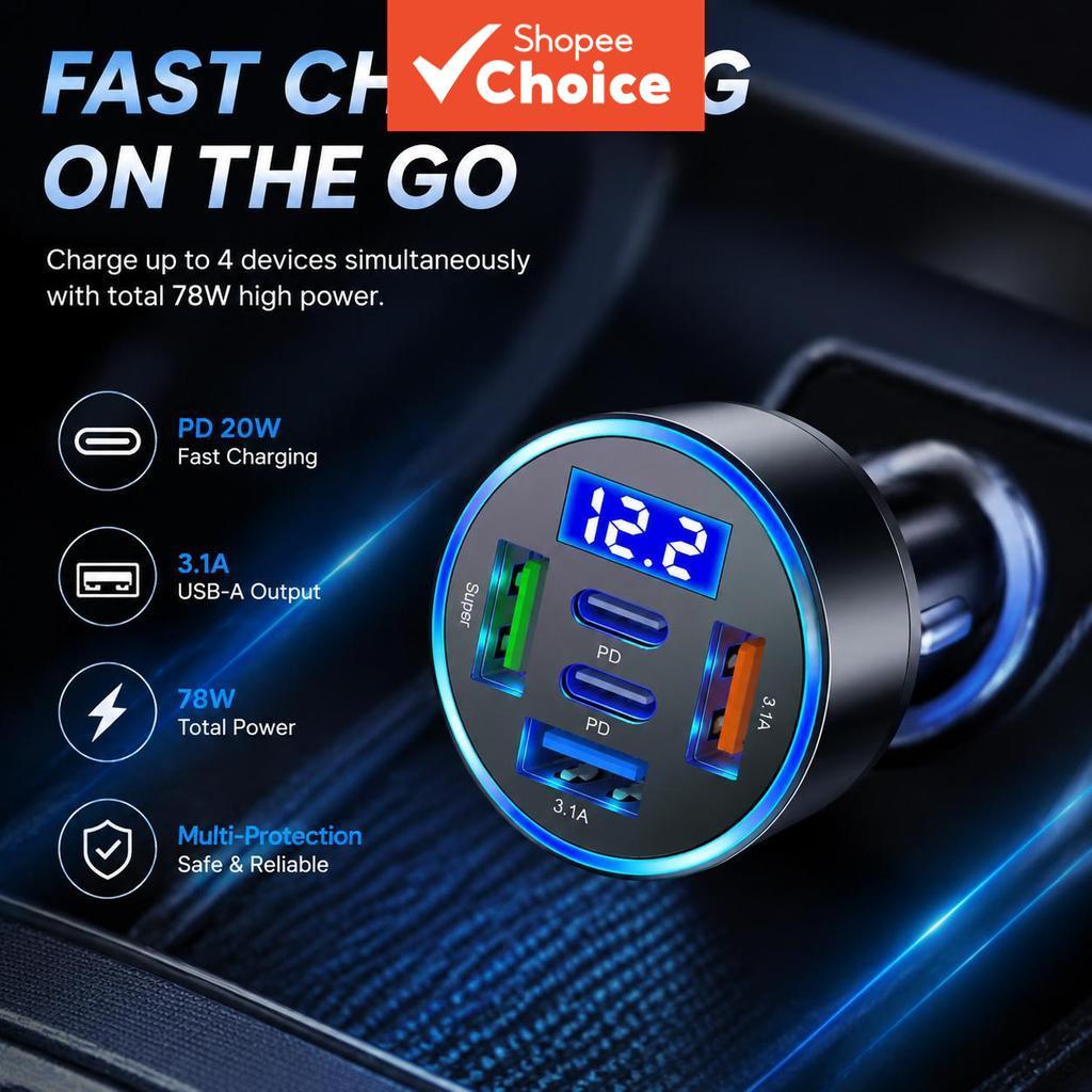 Power 6 in 1 Dual Pd Fast Car Charger เครื่องชาร์จ USB