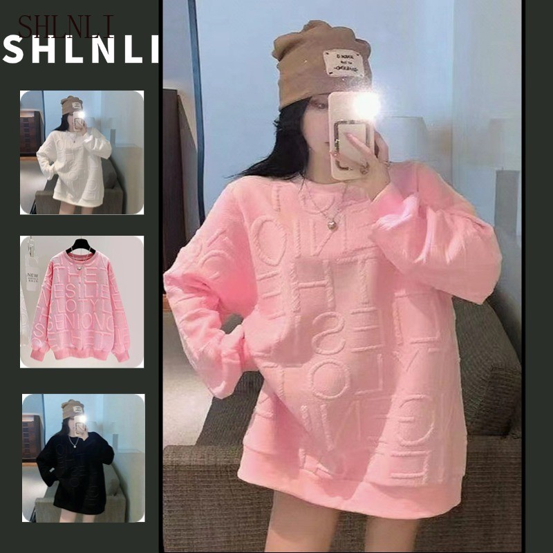 ฤดูใบไม้ผลิและฤดูใบไม้ร่วงหวาน อิน โดปามีน หลวมเสื้อกันหนาวหมวกผู้หญิงขี้เกียจแขนยาวรอบคอเสื้อสวมหัวเสื้อ