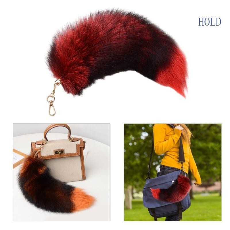 .Gradient Fox Fur Tail Keychain Charm แฟชั่นสำหรับกระเป๋าถือ