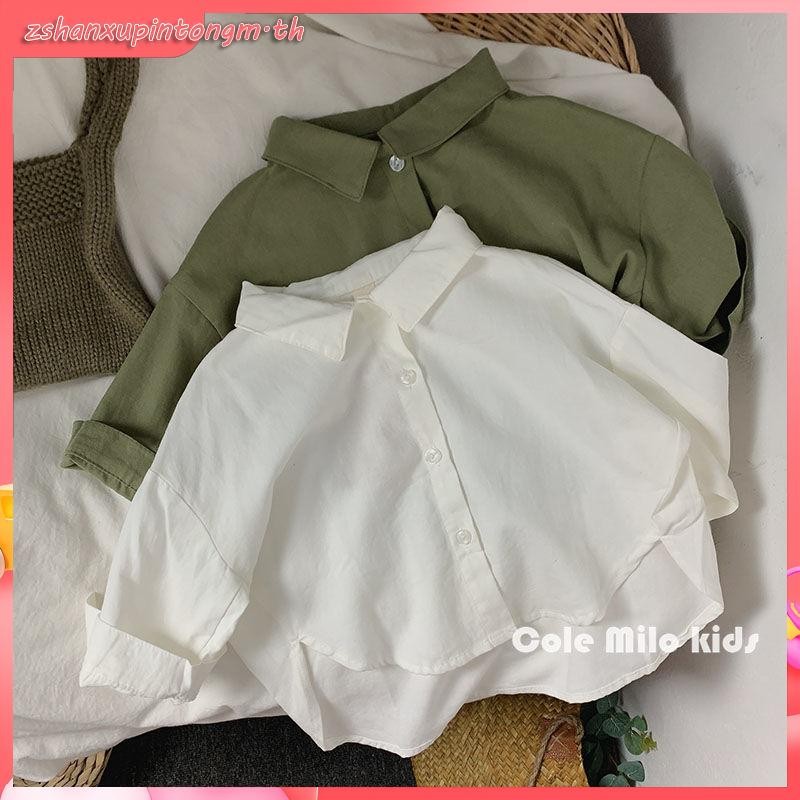 เสื้อเชิ้ต ผ้าฝ้าย และผ้าลินิน ทรงหลวม แฟชั่นฤดูใบไม้ผลิ และฤดูใบไม้ร่วง สไตล์เกาหลี สําหรับเด็กผู้ช