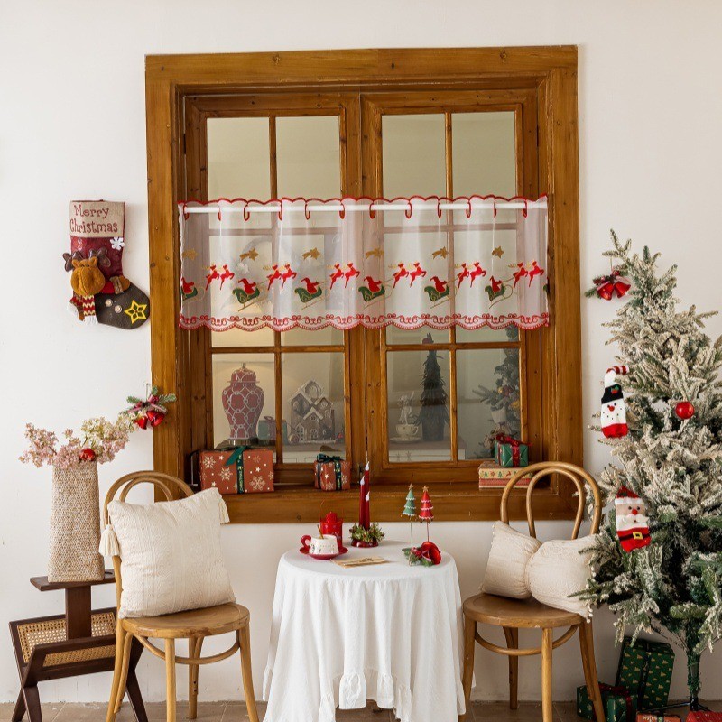 COD 50*100cm ผ้าม่านครึ่งหน้าต่าง ผ้าม่านคริสต์มาส ผ้าม่านสั้น รูปแบบคริสต์มาส ลูกไม้สั้น ผ้าโปร่ง ตกแต่งคริสต์มาส - รูปที่ 6