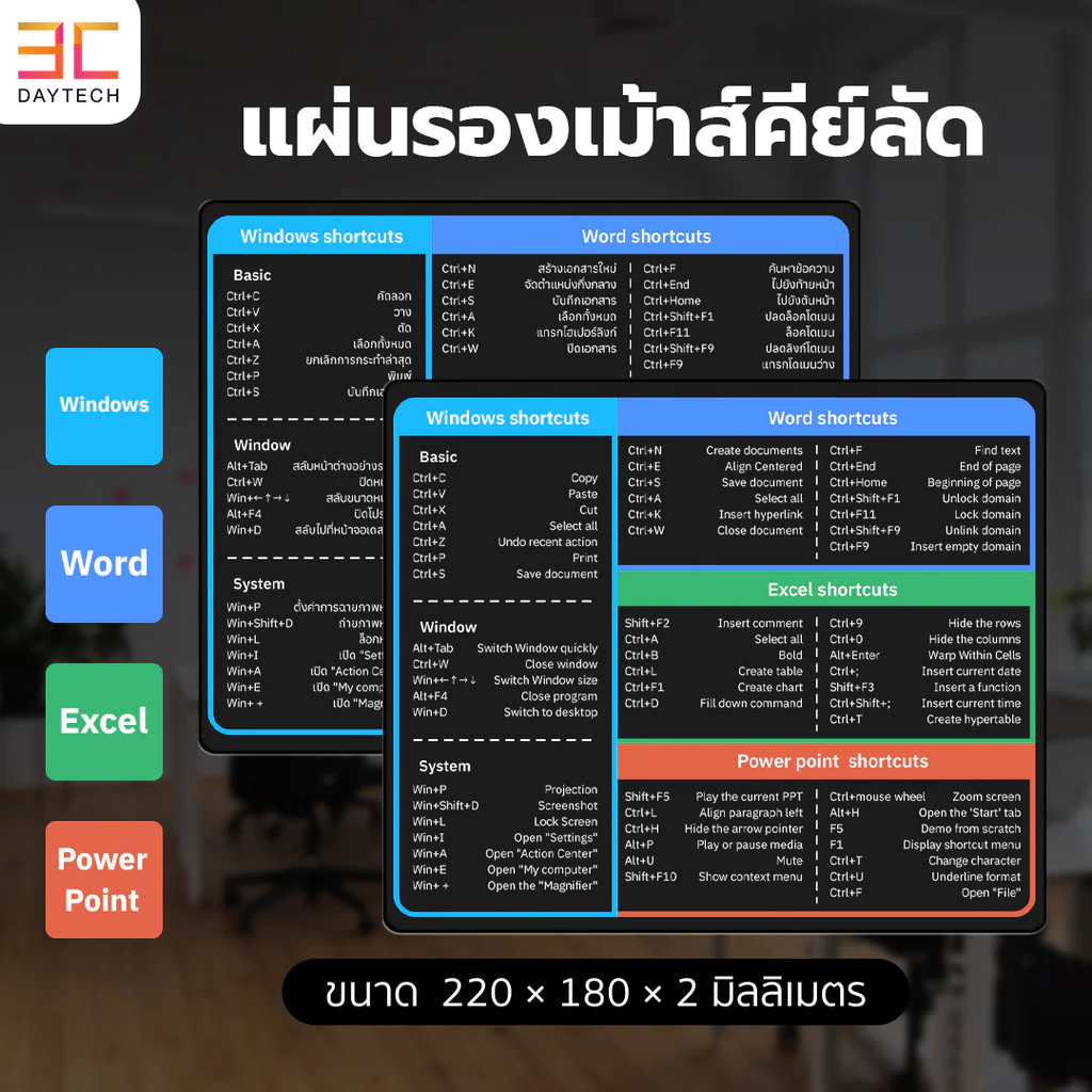 (COD) Buddytech แผ่นรองเม้าส์คีย์ลัด มีแผ่นยางกันลื่น แผ่นรองเมาส์ Mouse pad
