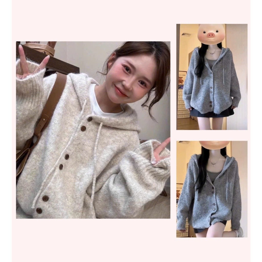 (QC PRODUCT TYPE 1) เสื้อสเวตเตอร์คาร์ดิแกนแขนยาวมีฮู้ดสไตล์แฟชั่นฤดูใบไม้ร่วงและฤดูหนาว KHOSI SP388