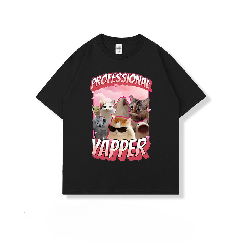 เสื้อยืด Yapper Cat Baju อินเทรนด์ผ้าฝ้าย 100% คอกลม Unisex Casual Cool Tee