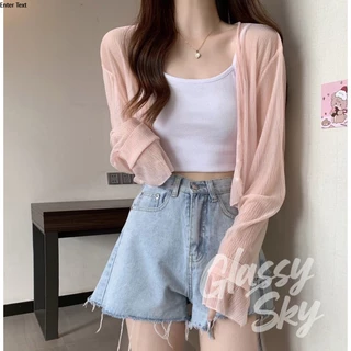 Glassy Sky💖​พร้อมส่ง​💖เสื้อคลุมกันแดด เสื้อคลุม คาร์ดิแกนซีทรู บางเบาสีพาสเทลน่ารัก (8K66) -C