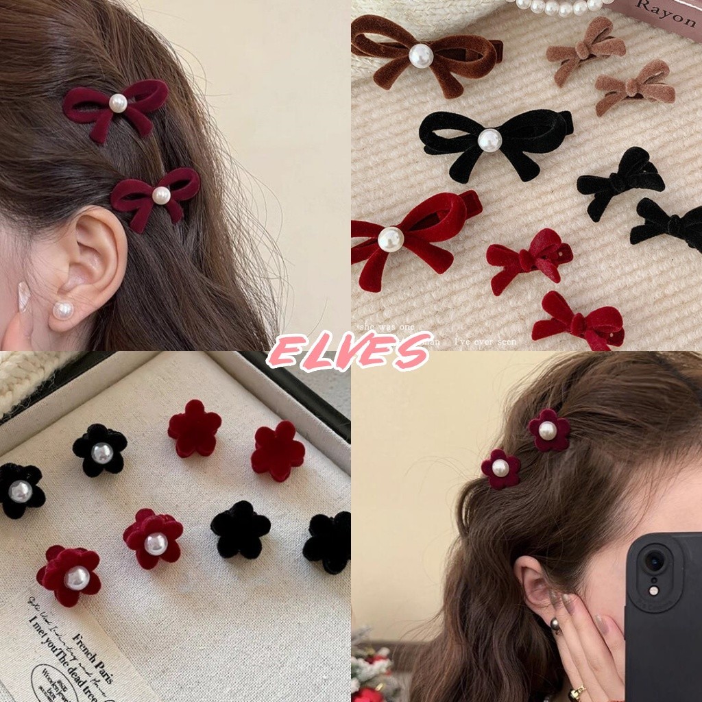 Elves พร้อม💟 กิ๊ฟตัวเล็ก สีดำแดง เรียบหรูดูแพง โบว์ดอกไม้ "VO-17/VO-18/VO-19"