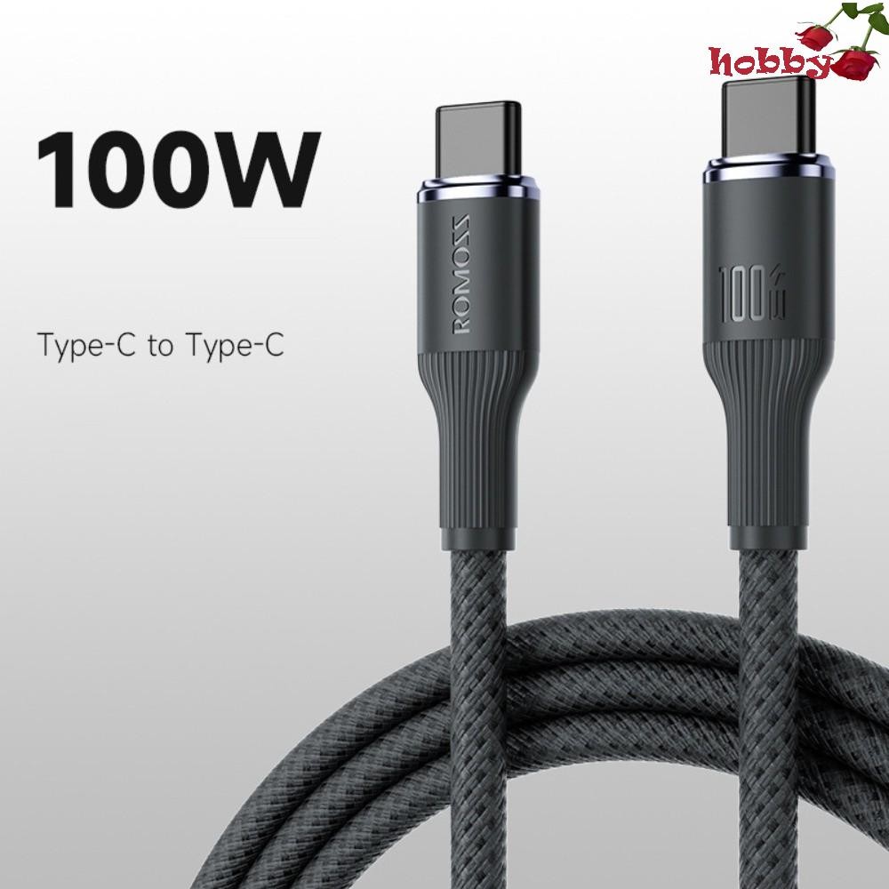 HOBBY Type C To Type C สายชาร์จข้อมูล, 100W 6A ชาร์จเร็วสุด Tpye C สายชาร์จ, ข้อมูลลวดทอเปลือกความเร