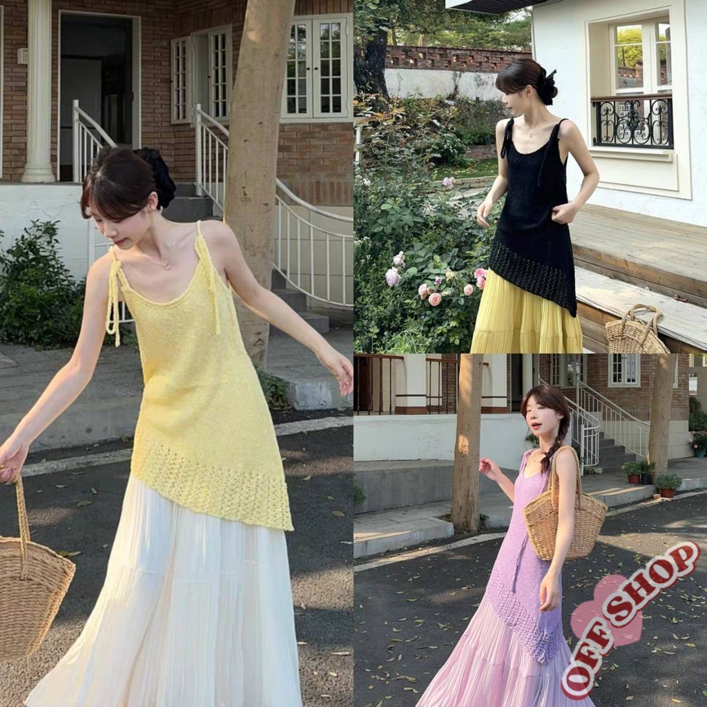 OFF SHOP ใหม่ 2025 ชุดมินิเดรส ดีเทลถักผ้าไหมพรม ผ้านุ่มนิ่ม สีสดใสใส่สบายมาก สไตล์อ่อนโยน' MQ656 สีดำ มีสินค้า