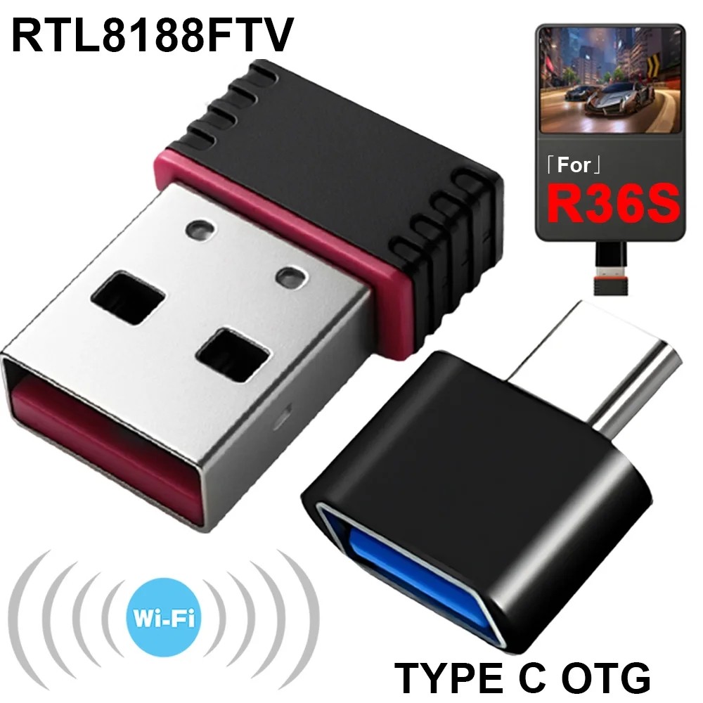 RTL8188FTV USB การ์ดเครือข่ายไร้สายสําหรับ R36S/R36H - พร้อมอะแดปเตอร์ Type-C OTG แบบพกพา WiFi Dongl