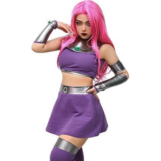 Raven Starfire Cosplay Outfit สำหรับฮัลโลวีนและการแสดงบนเวที ในสต็อก