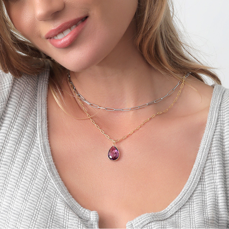 สร้อยคอหญิงหรูหรา GSK Amethyst ด้วย 925 Sterling Silver ฝังคริสตัลและอัญมณี สไตล์คลาสสิกที่ลงตัว