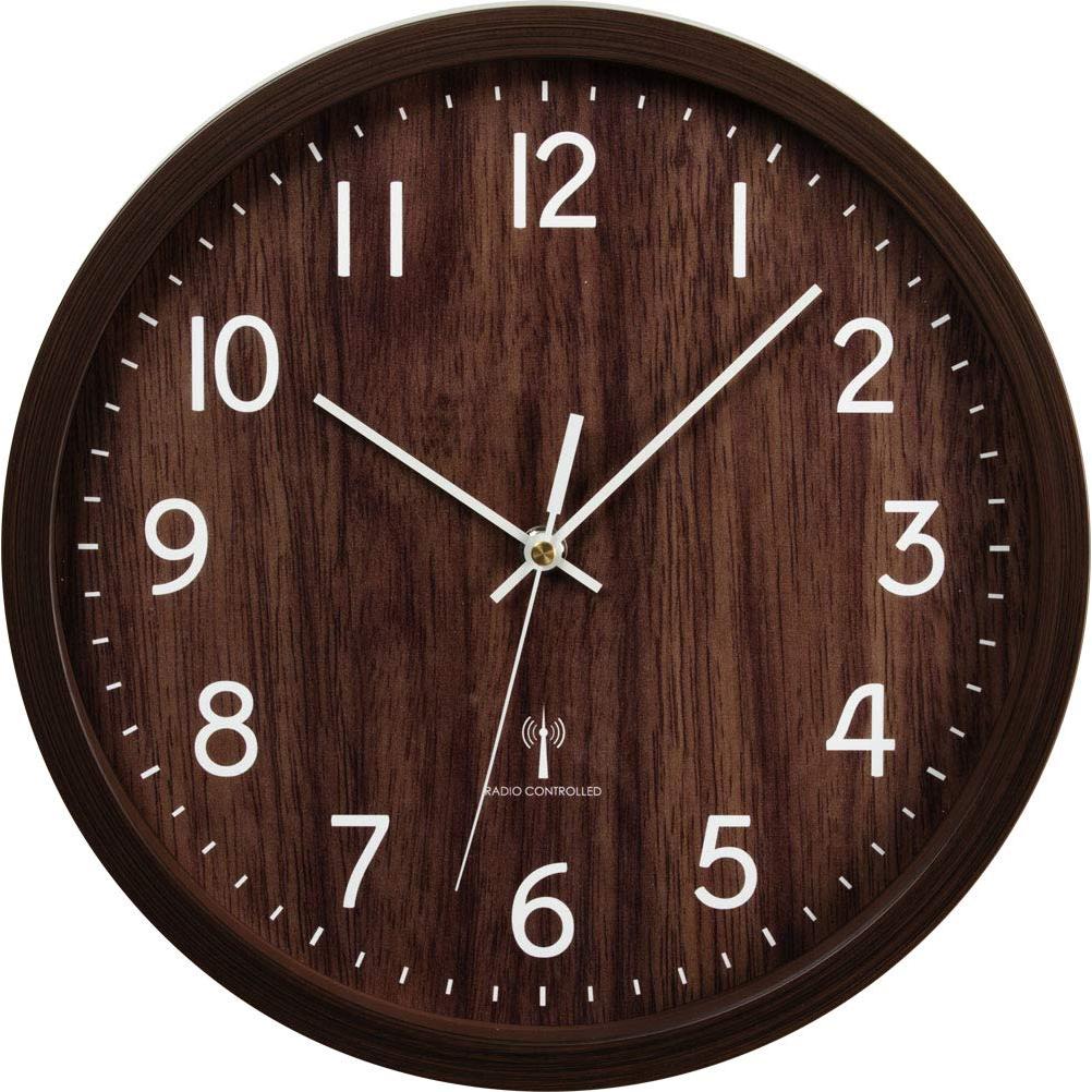Iris Plaza Wall Clock Radio-Controlled Clock Brown Diameter 30cm with Dial Receives radio signals to