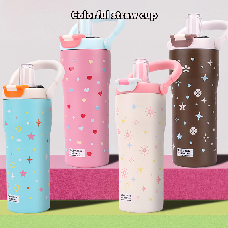 ถ้วยกาแฟสแตนเลส316 นักเรียนถ้วยน้ําความจุขนาดใหญ่ 800ml มีหลอดดูด ถ้วยเก็บร้อนและเย็น ความเย็นได้นาน T01307