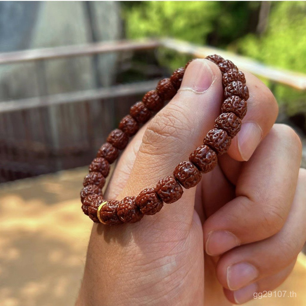 สร้อยข้อมือเนื้อเต็มแหวนเดียวแปรงสไตล์ทิเบตแท้มือถือคิงคองน้อยสั้นกองคู่โพธิ์เมล็ดเยื่อกระดาษบรรจุยู