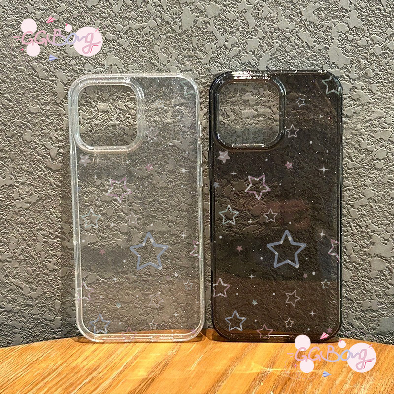 เคสไอโฟน 16 สำหรับIPhone 16 17 13 11 15 12 14 Pro Max X XS XR Max 7 8 14 Plus ผงกลิตเตอร์ใสรูปดาวน่ารัก ฝาครอบพลาสติกใส